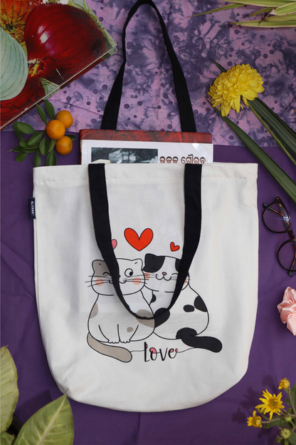Cute Cats Love Cotton Tote Bag – Eco-Friendly & Adorable