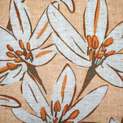 Beige & White Lily Print Cushion Cover – Cotton Duck Blend, 16x16 Inch