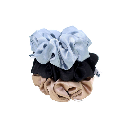 Luxury Satin Scrunchies- Brown gold, Black & Gray (Xl Size) - Set of 3
