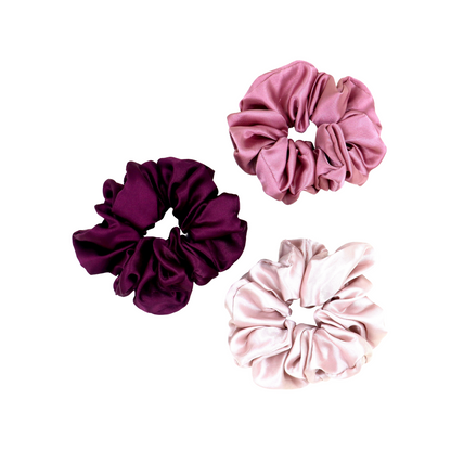 Luxury Satin Scrunchies-  Magenta,blush pink & Dusty rose  (Xl Size) - Set of 3