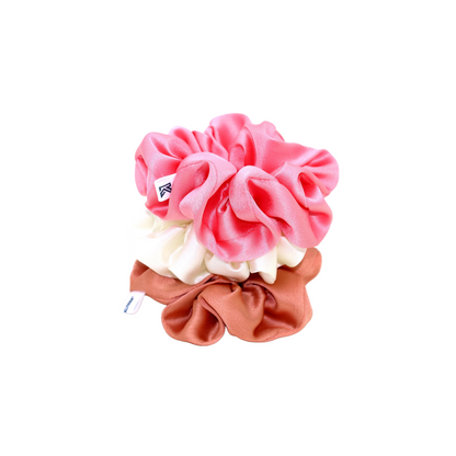 Luxury Satin Scrunchies- Peach,pink &Cream (Xl Size) - Set of 3