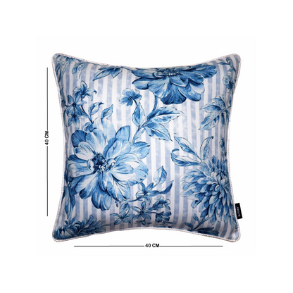 Blue Bloom Cushion – Poly Jute Front, Cotton Duck Back 16z16 Inches